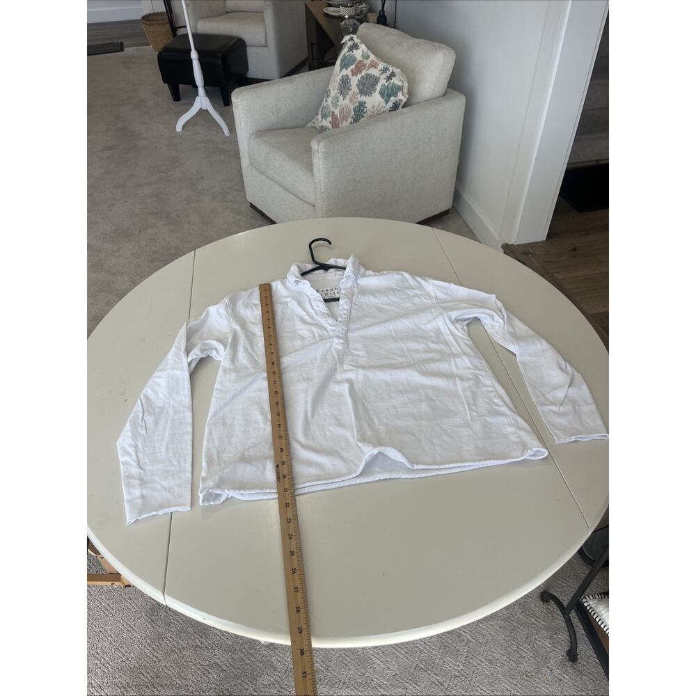 Frank & Eileen Patrick Popover Henley White Size Small Raw Hem Coastal Basic - Picture 10 of 12